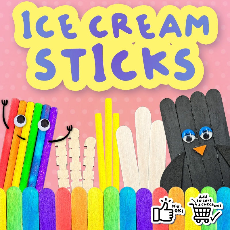 🇸🇬📦🚚 Ice Cream Stick 50pcs/pkt | Popsicle Stick | Potong | Craft | Colourful/Natural Wood/Stirrer